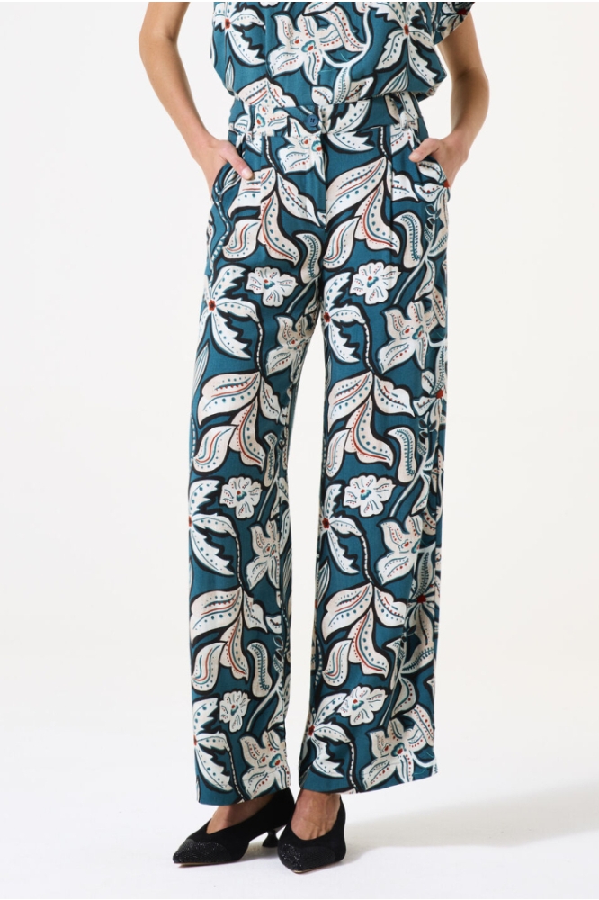 BROEK MET PRINT G50310 5079 Blue Lagoon